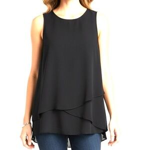 Chico's Black Layered Sleeveless Blouse 1/4 Zip Back Size 0 US Small